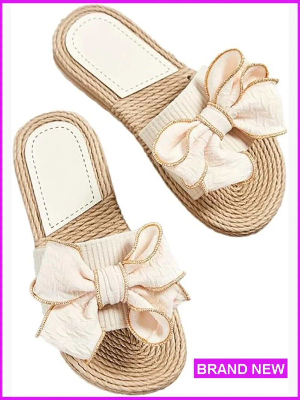 Straw Bow Flat Sandals Slide Slippers Summer Casual Outdoor Travel Dressy Chic
